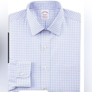 Brooks Brothers Traditional Non-iron Shirt, White Blue Pink Checked 16 1/2 34
